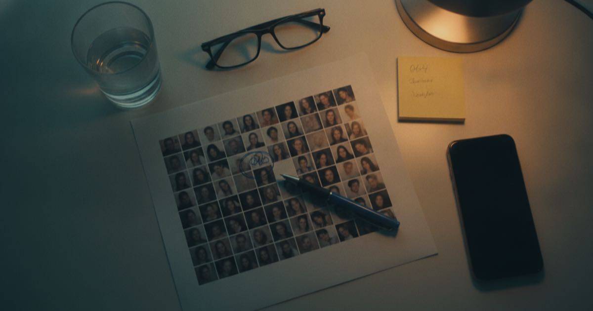 Printed portrait contact sheet with options circled in pen on a desk