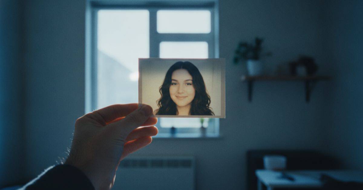 A hand holding a printed portrait up to a bright window so light glows through the paper
