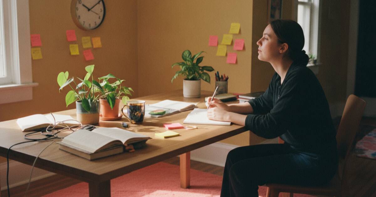 Creator looking at a wall clock while planning the morning post