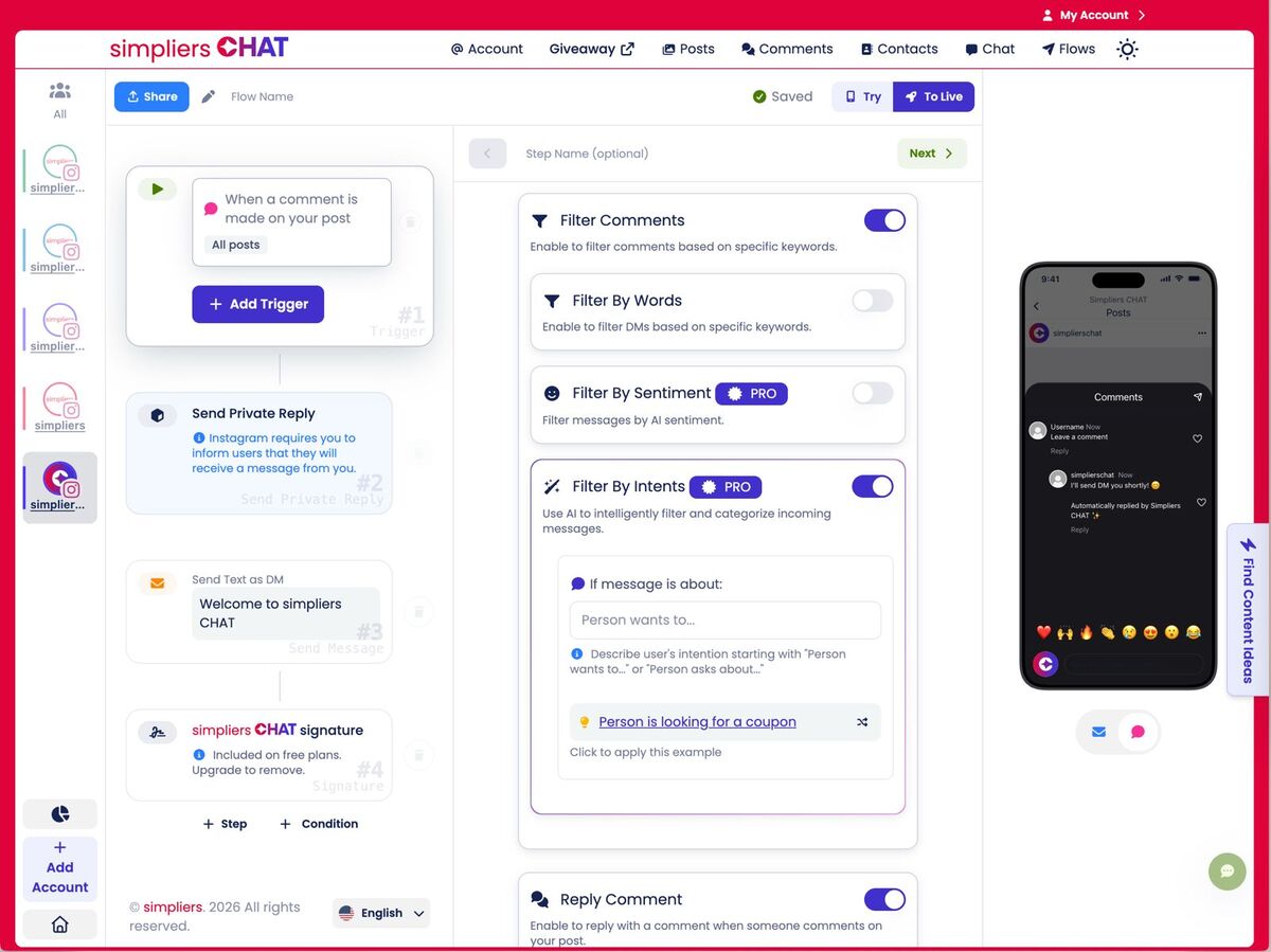 Simpliers CHAT comparison screenshot