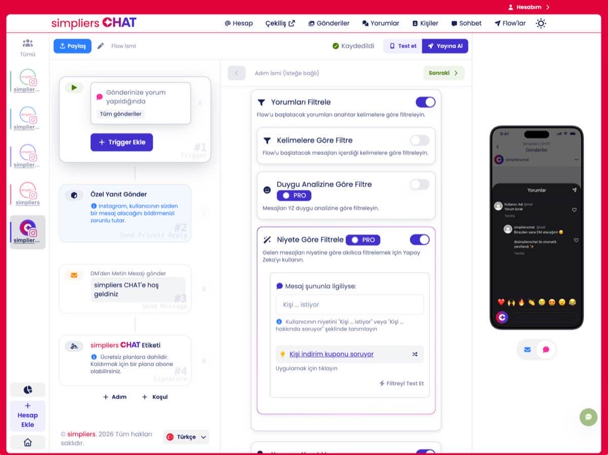 Simpliers CHAT karşılaştırma ekran görüntüsü