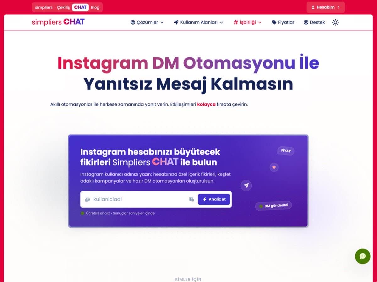 Simpliers CHAT karşılaştırma ekran görüntüsü