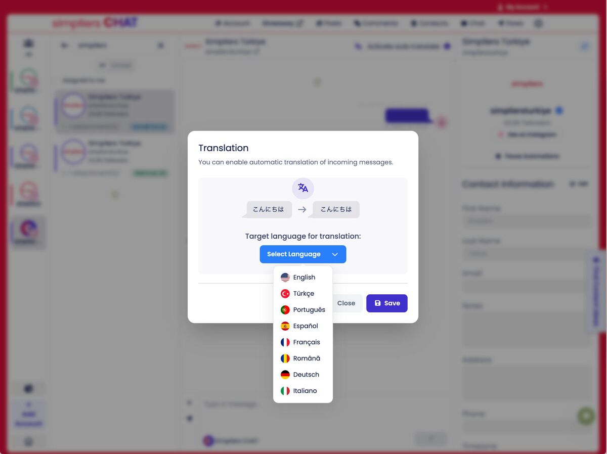 Simpliers CHAT comparison screenshot
